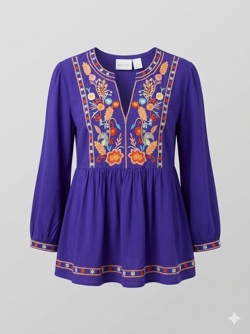 CYNTHIA ROWLEY 100% LINEN EMBROIDERED BOHO BLOUSE Size L